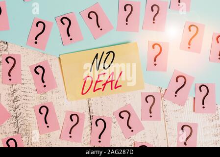 Conceptual hand writing showing No Deal. Concept meaning a negative result on agreement or an arrangement like in business Crumbling papers with thick Stock Photo