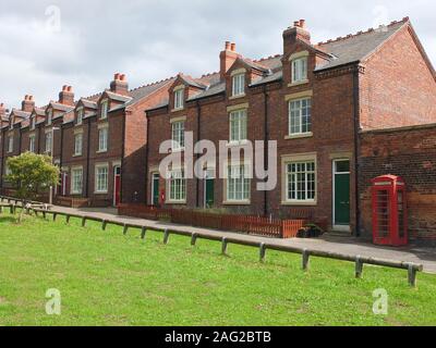 Terraced housing at New Bolsover Model Village (known locally as 'The Model') built 1891-6 for employees of Bolsover Colliery and their families Stock Photo