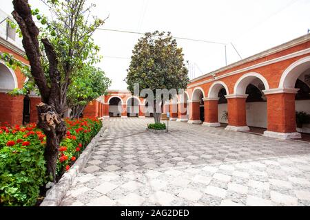 A tree grows in the yard in monastery Saint Catalina, Arequipa, Peru Stock Photo