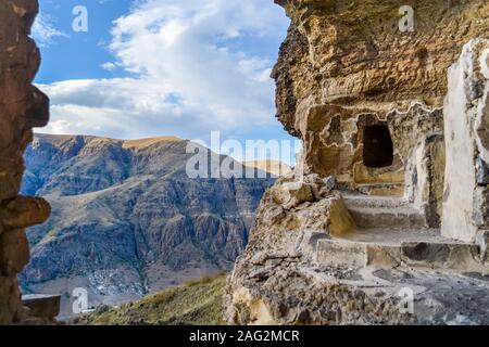 Vanis Kvabebi, a cave monastery near Vardzia in Samtskhe - Javakheti Region, Georgia, Europe. Stock Photo