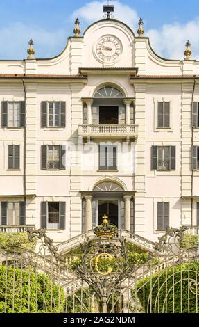 TREMEZZO, LAKE COMO, ITALY - JUNE 2019: Ornamental gates in front of the Villa Carlotta in Tremezzo on Lake Como. The villa houses a museum and garden