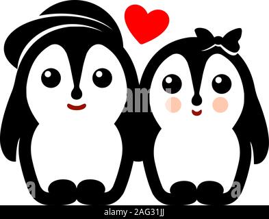 Isolated vector penguin couple logo. Winter illustration. Animal Stock Vector