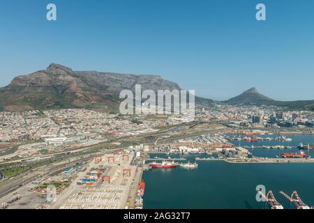 Cape Town Harbor (South Africa, aerial view) shot from a helicopter Stock Photo