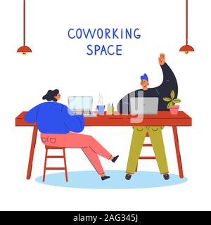 Young people in coworking space.Co-working concept Stock Vector
