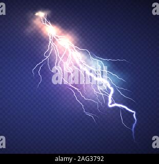 Realistic Lightning effect isolated on clear dark blue background. Vector illustration Stock Vector