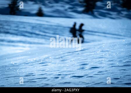 People walking on snow, snowshoes, winter, two Stock Photo