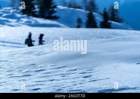 People walking on snow, snowshoes, winter, two Stock Photo