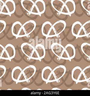 Vector brown monochrome pretzel repeat pattern. Perfect for fabric, scrapbooking and wallpaper projects. Stock Vector