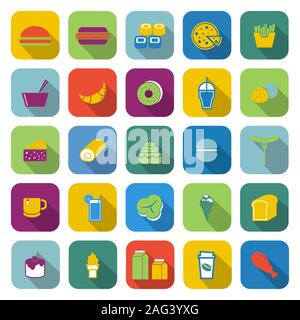 Popular food color icons with long shadow, stock vector Stock Vector
