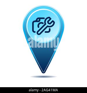 Geolocation map pin camera repair icon. Vector icon with shadow. Vector EPS 10 Stock Vector