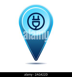 Geolocation map pin electric plug icon. Vector icon with shadow. Vector EPS 10 Stock Vector