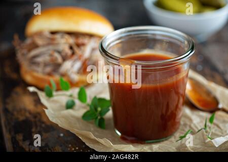 Homemade barbeque sauce in a jar Stock Photo