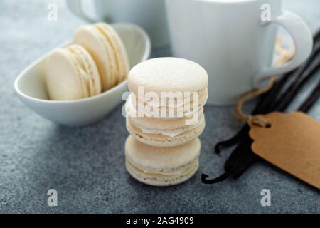 Vanilla macarons stacked Stock Photo