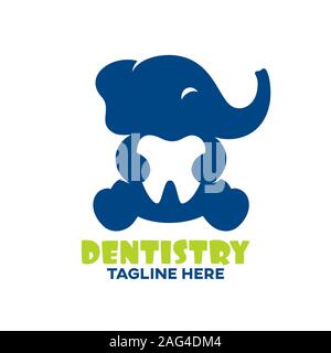Modern children's dentistry and elephant logo. Vector illustration. Stock Vector