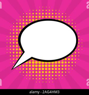 empty speech bubble with pink  sunburst and yellow halftone background for pop art comic vector illustration Stock Vector