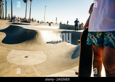 California, Los Angeles - june, 2019 Skater boy on the street in Los angeles. Skateboarding in venice beach Stock Photo