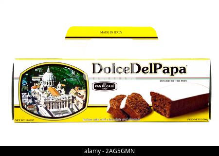 Dessert of The Pope, Italian cake with chocolate and almonds produced by Pan Ducale Stock Photo