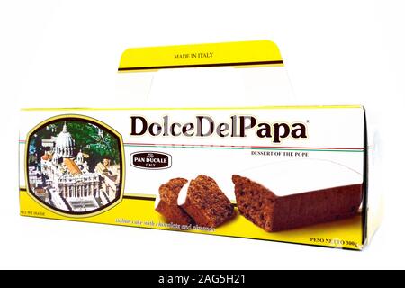 Dessert of The Pope, Italian cake with chocolate and almonds produced by Pan Ducale Stock Photo