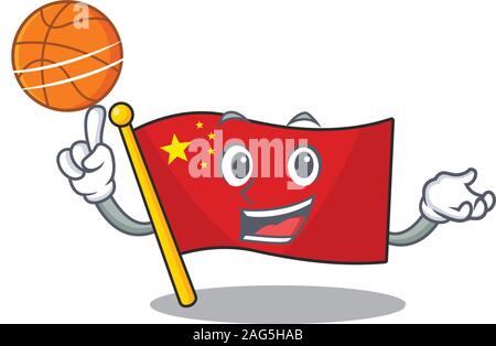 An icon of flag china Scroll cartoon character playing basketball Stock Vector