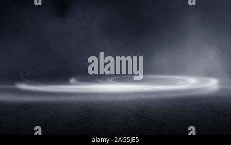 3D Rendering abstract dark night creative blurry outdoor asphalt background with mist light high speed Stock Photo