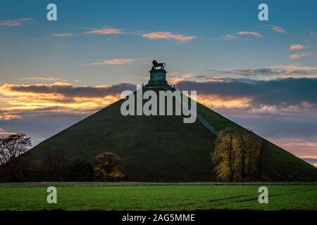 Lion's Mound on a high grassy hill in Belgium under the breathtaking sky Stock Photo