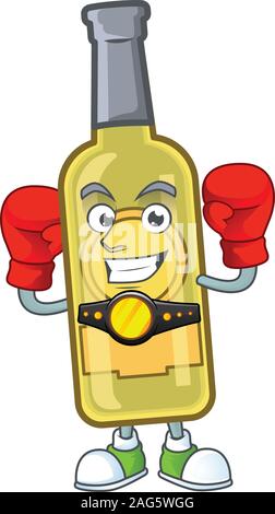 Funny Face Boxing champagne yellow bottle cartoon character design Stock Vector