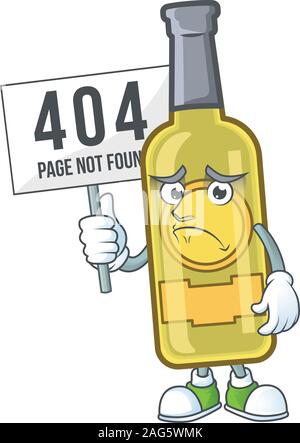 sad face cartoon character champagne yellow bottle raised up a board Stock Vector