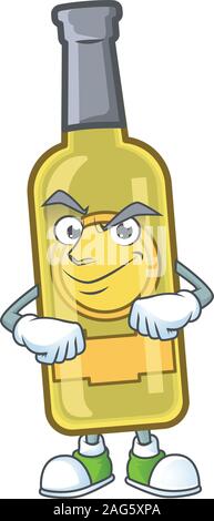 Champagne yellow bottle mascot cartoon character style with Smirking face Stock Vector