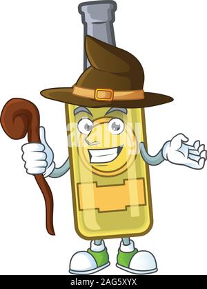 Happy Face Witch champagne yellow bottle cartoon character style Stock Vector