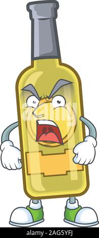 angry face of champagne yellow bottle cartoon character style Stock Vector