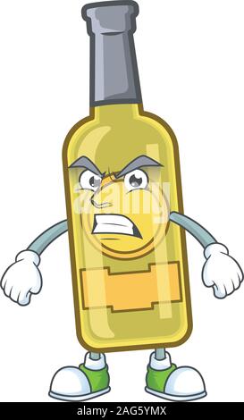 Picture of champagne yellow bottle cartoon character with angry face Stock Vector