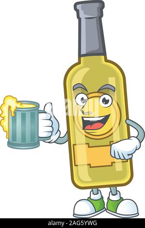 Happy face champagne yellow bottle with a glass of beer Stock Vector