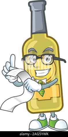Funny face champagne yellow bottle cartoon with menu ready to serve Stock Vector