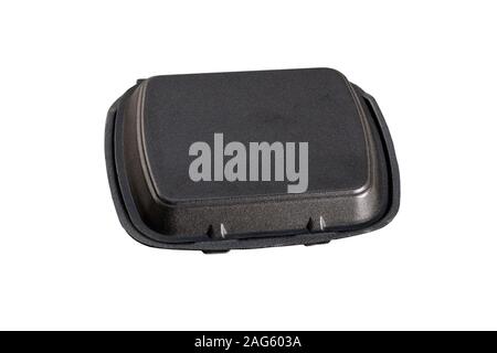 Black empty food tray with lid isolated on white background. Stock Photo