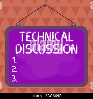 Text sign showing Technical Discussion. Business photo showcasing conversation or debate about a specific technical issue Asymmetrical uneven shaped f Stock Photo