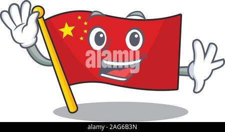 Waving cute smiley flag china Scroll cartoon character design Stock Vector