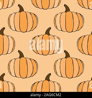 Vector seamless pattern with hand drawn outline pumpkins. Garden vegetable background. Template for fabric, wrapping paper, harvest festival or halloween decoration Stock Vector