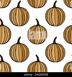 Vector seamless pattern with hand drawn outline pumpkins. Garden vegetable background. Template for fabric, wrapping paper, harvest festival or halloween decoration Stock Vector