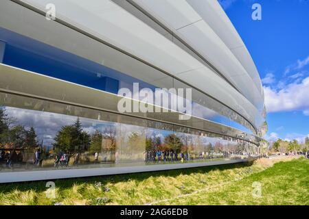 Cupertino CA USA December 14, 2019: Closeup of Apple headquarters offices building exterior. Stock Photo