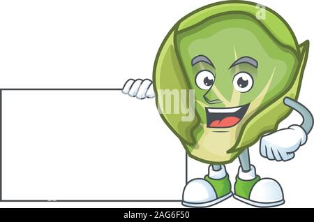 cute brussels sprouts cartoon character with a board Stock Vector