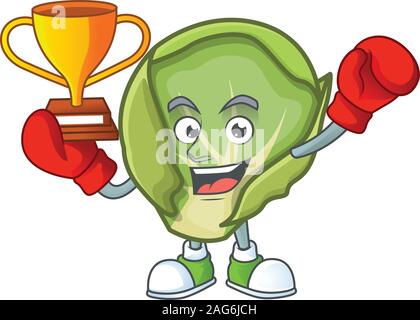 Super cool Boxing winner brussels sprouts in mascot cartoon style Stock Vector