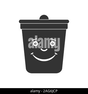 Trash and waste tank icon with funny face. Isolated on white background in flat design style. Stock Vector