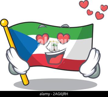 falling In love cute flag equatorial guinea Scroll cartoon mascot design Stock Vector