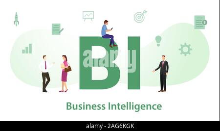 bi business intelligence concept with big word or text and team people with modern flat style - vector illustration Stock Photo
