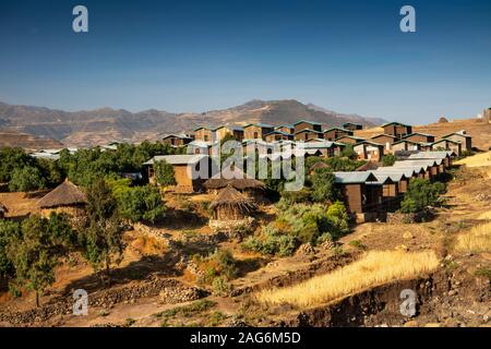 Ethiopia, Amhara, Kulmesk, newly built settlement in remote location, surrounded by marginal farmland Stock Photo