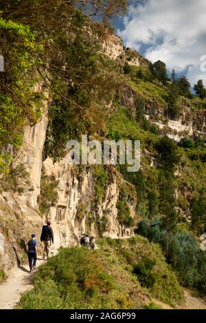 Ethiopia, Amhara, Lalibela, Mount Abuna Yosef, tourists on mountain path to Asheton Maryam Monastery is one of the country’s highest Stock Photo