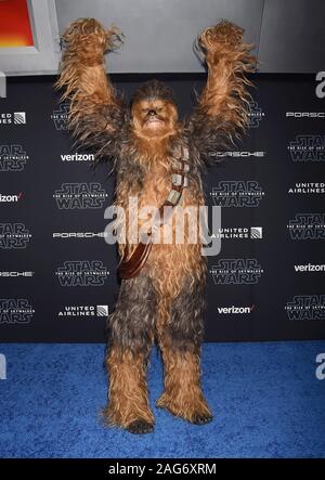 HOLLYWOOD, CA - DECEMBER 16: Chewbacca attends the Premiere of Disney's 'Star Wars: The Rise Of Skywalker' at the El Capitan Theatre on December 16, 2019 in Hollywood, California. Stock Photo