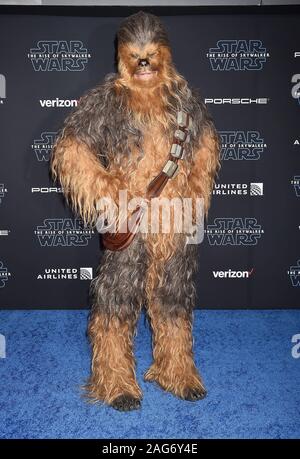 HOLLYWOOD, CA - DECEMBER 16: Chewbacca attends the Premiere of Disney's 'Star Wars: The Rise Of Skywalker' at the El Capitan Theatre on December 16, 2019 in Hollywood, California. Stock Photo