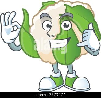 Call me cool cauliflower cartoon character design Stock Vector