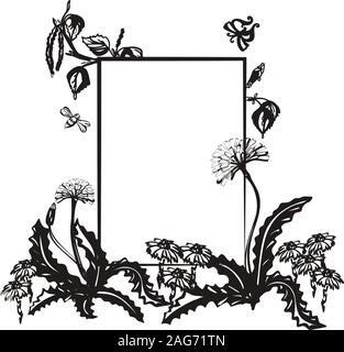 Floral decorative card with dandelion and place for your text, vector image Stock Vector